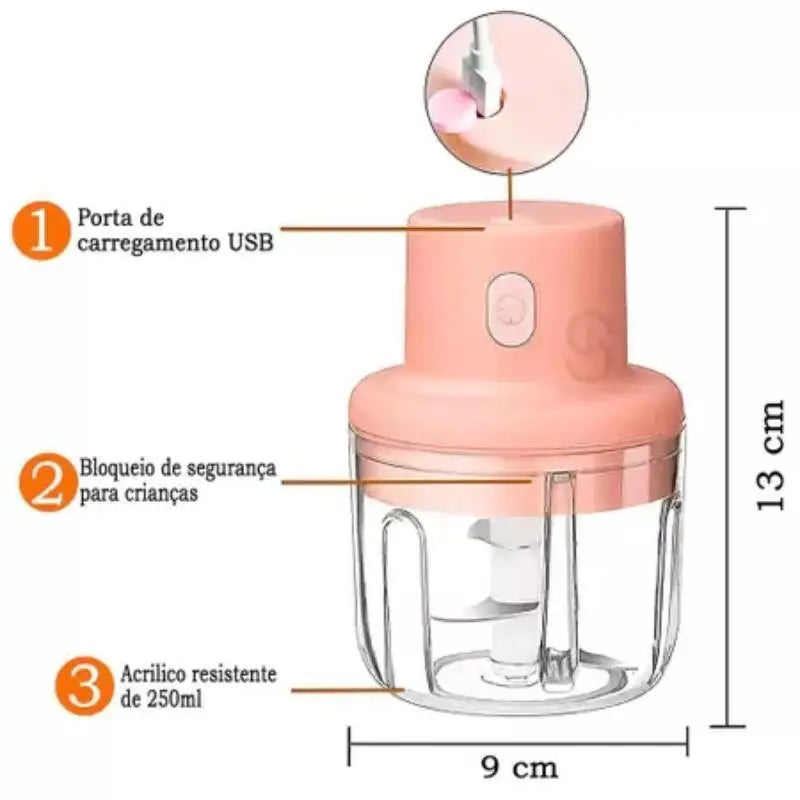 Mini Processador Elétrico Recarregável 250ml – Triturador Sem Fio