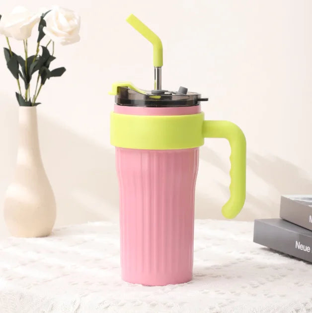 Copo Térmico 860ml com Alça, Canudo e Bico – Praticidade e Conforto em Cada Gole