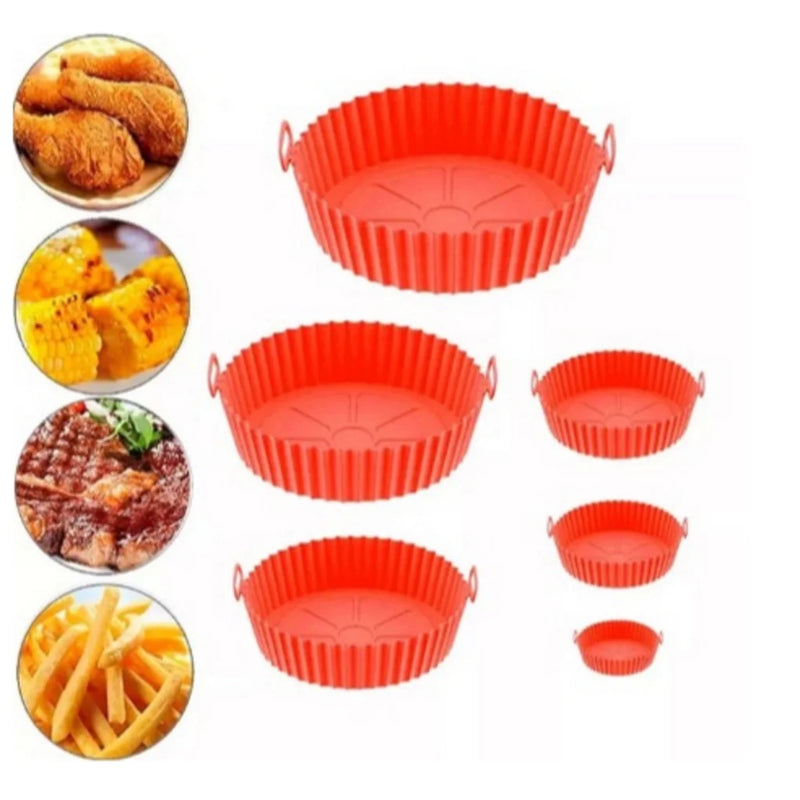 6 Kit AirFryer - Capas Protetoras de Silicone Redondas para Fritadeira Elétrica e Forno, Práticas para Cozinha