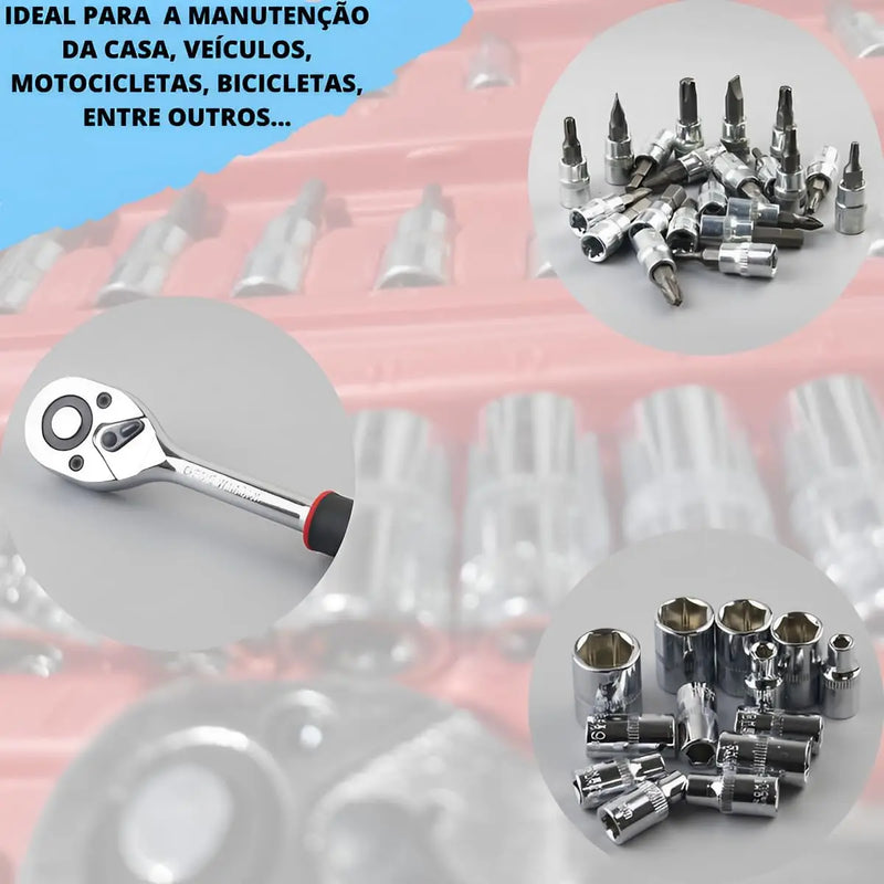 Kit Chaves Reversíveis com Soquetes - 46 Peças + Maleta