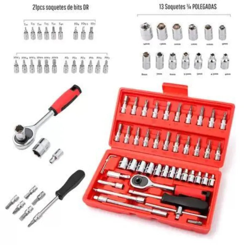 Kit Chaves Reversíveis com Soquetes - 46 Peças + Maleta