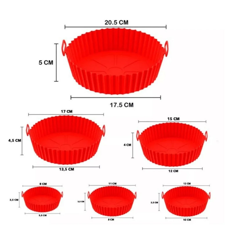 6 Kit AirFryer - Capas Protetoras de Silicone Redondas para Fritadeira Elétrica e Forno, Práticas para Cozinha
