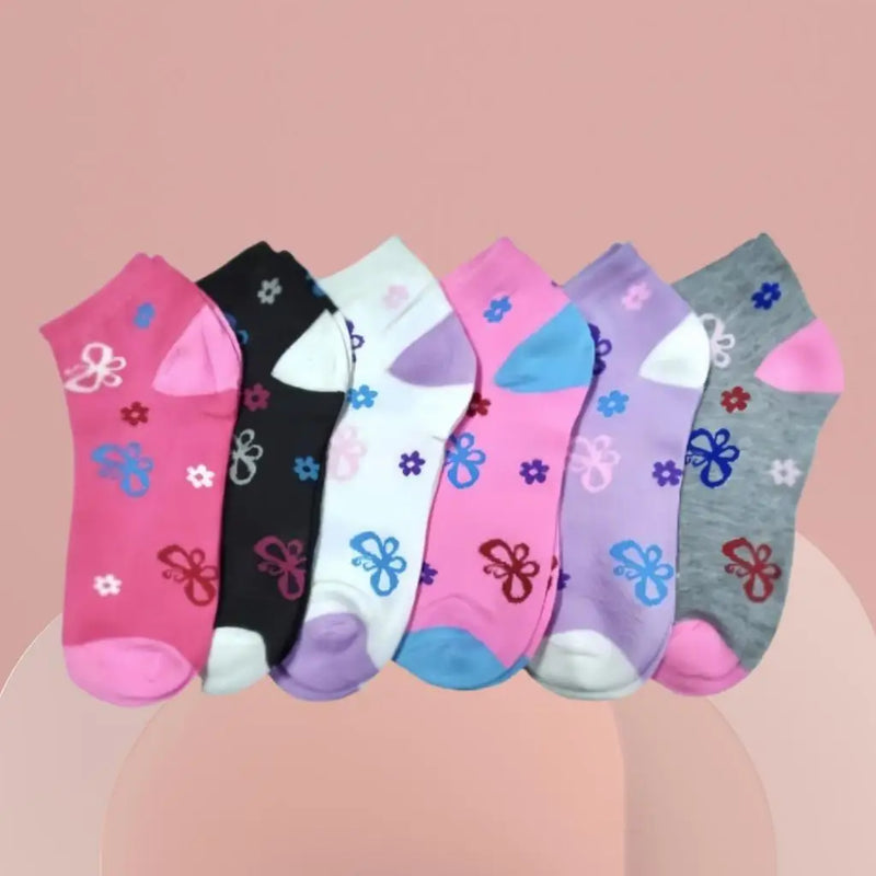 Kit 12 Pares de Meias Femininas Cano Curto Coloridas - Multicolor