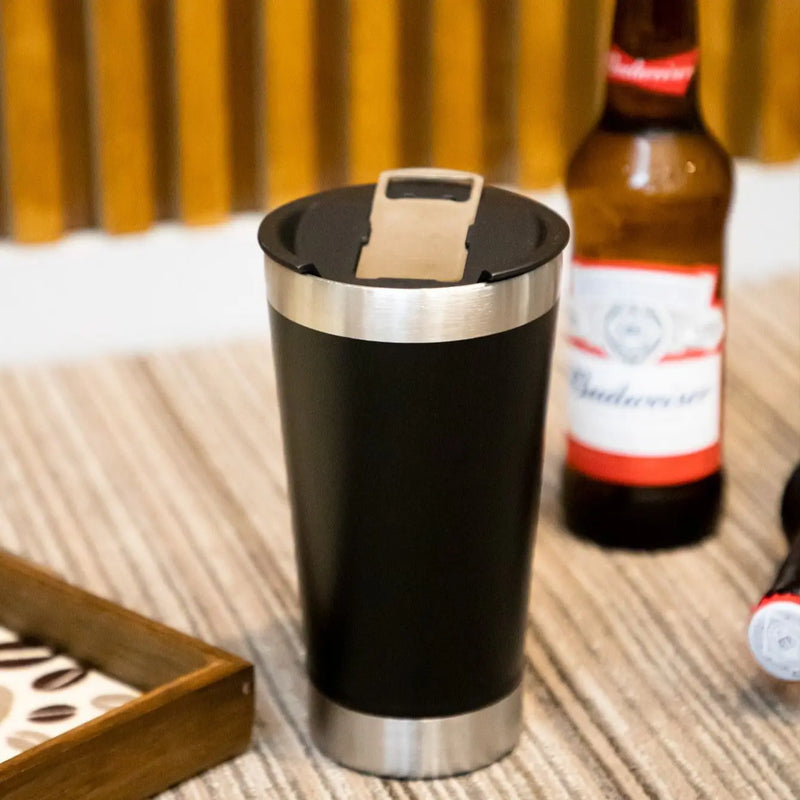 Copo Térmico 473ml com Luz, Abridor e Tampa Inox – Bebidas Quentes ou Geladas