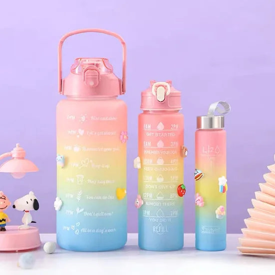 Kit Garrafas Squeeze Motivacional com Adesivos – 300ml + 900ml + 2000ml