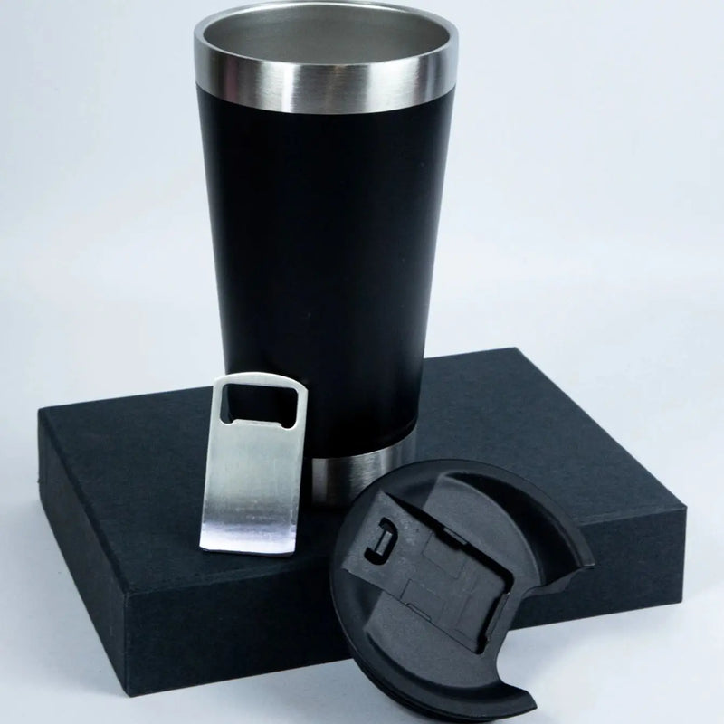 Copo Térmico 473ml com Luz, Abridor e Tampa Inox – Bebidas Quentes ou Geladas