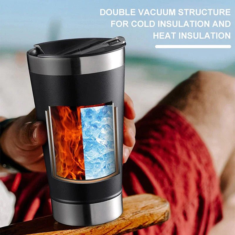 Copo Térmico 473ml com Luz, Abridor e Tampa Inox – Bebidas Quentes ou Geladas
