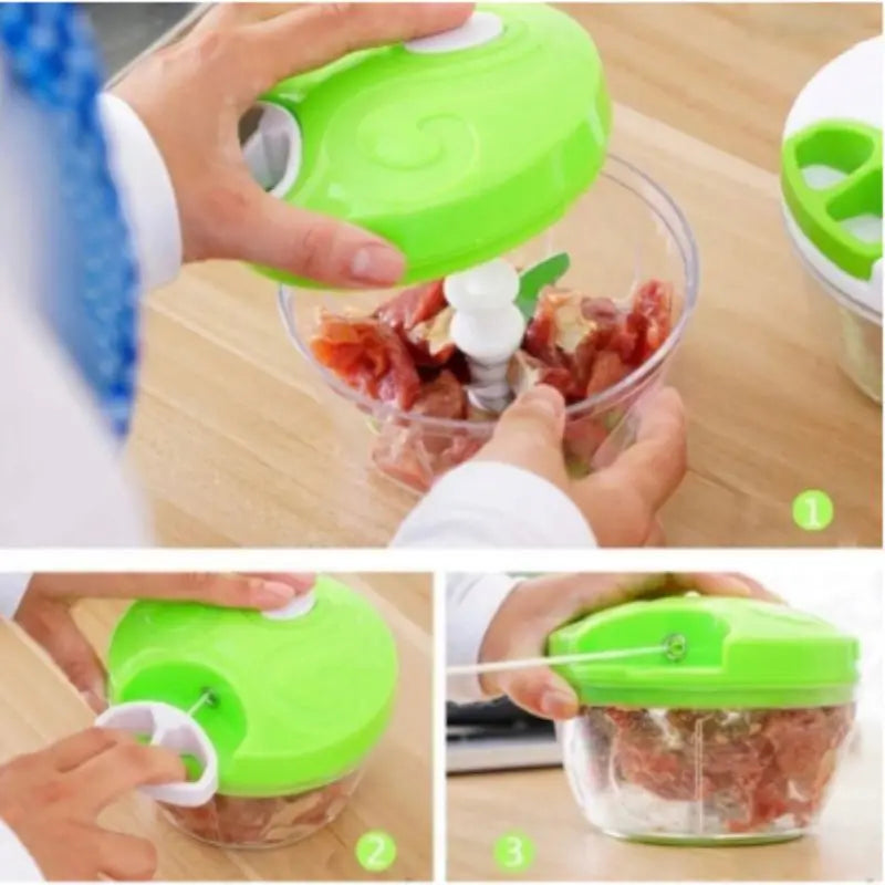 Processador Manual de Alimentos Inox com 3 Lâminas
