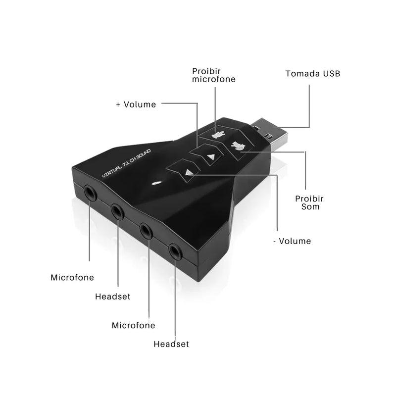 Placa de Som Externa USB 3D 7.1 - Modelo T1