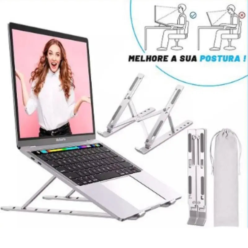 "Suporte de Alumínio Ajustável/Regulável para Notebook e MacBook - Escritório":
