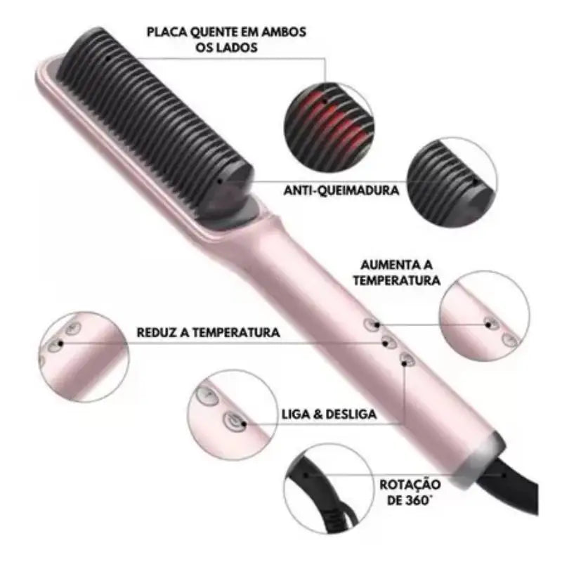 Escova 5 em 1 Bivolt - Alisa, Hidrata, Modela e Reduz Frizz