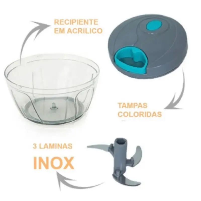 Processador Manual de Alimentos Inox com 3 Lâminas