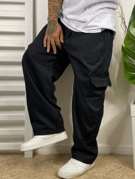 Calça Cargo Jogger Sarja Larga Masculina - Estilo Skate e Casual, com 5 Bolsos e Fechamento por Cordão | Moda Unissex