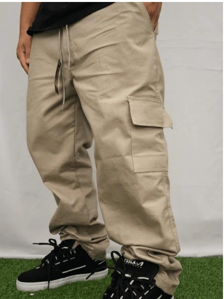 Calça Cargo Jogger Sarja Larga Masculina - Estilo Skate e Casual, com 5 Bolsos e Fechamento por Cordão | Moda Unissex