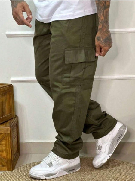Calça Cargo Jogger Sarja Larga Masculina - Estilo Skate e Casual, com 5 Bolsos e Fechamento por Cordão | Moda Unissex