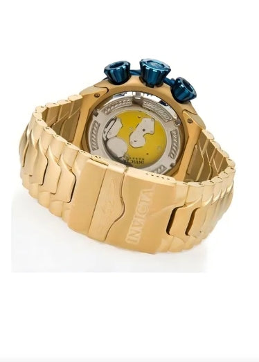 Relógio Masculino Invicta Thunderbolt Dourado mostrador Azul Pulseira de Aço Pesado