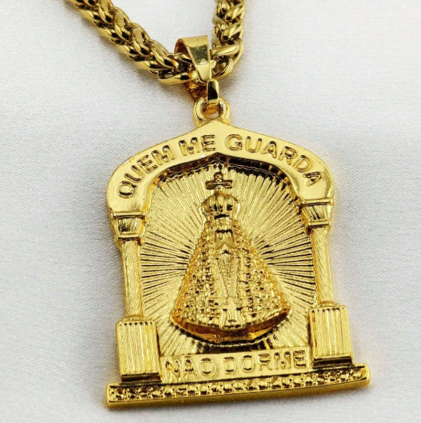 Colar de Corrente, Corrente Cordão Friso Moeda Antiga Grande Pingente de Ouro 18K Jesus Dono do Lugar não escurece
