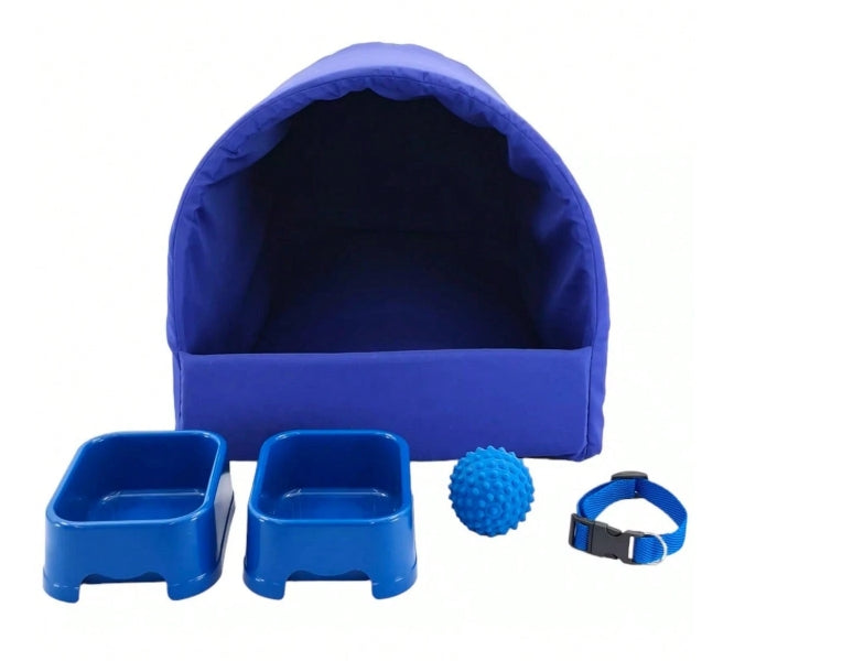 Kit Pet Pequeno Porte Cama Iglu Potes Água Ração Coleira Bolinha