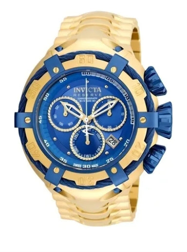 Relógio Masculino Invicta Thunderbolt Dourado mostrador Azul Pulseira de Aço Pesado