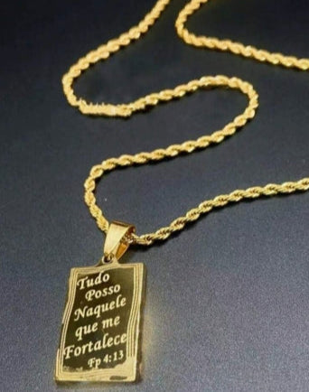 Correia De Corrente De Corda Torcida Eu Posso Fazer Tudo Ele Whostrongs Me Colar Masculino Com Pingente De Ouro E Prata