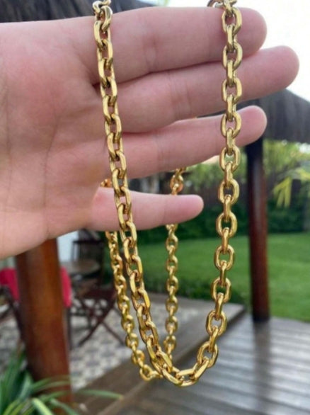 Corrente e Pulseira Cartie Cadeado Masculino Dourado Ouro 18k 3mm e 60cm