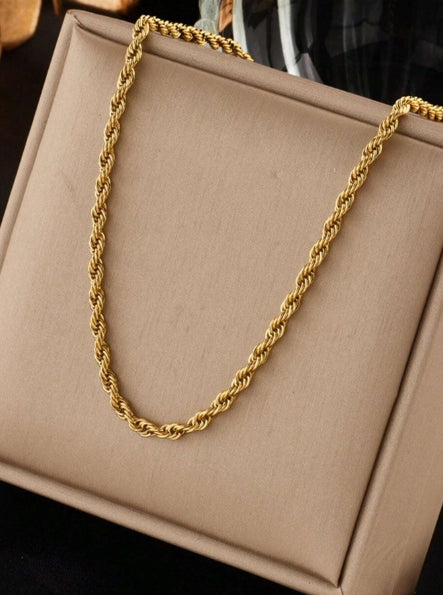 1 Conjunto Simples de Colar e Pulseira em Corrente Trançada de Aço Inoxidável, Acessórios Estilosos de Hip-Hop