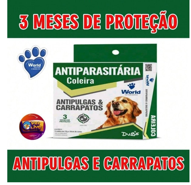 Kit 3 Coleiras Antipulgas e Carrapatos Para Cães Com 56cm - Coleira Cachorro Dugs - World Veterinária
