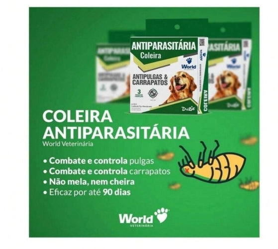 Kit 3 Coleiras Antipulgas e Carrapatos Para Cães Com 56cm - Coleira Cachorro Dugs - World Veterinária