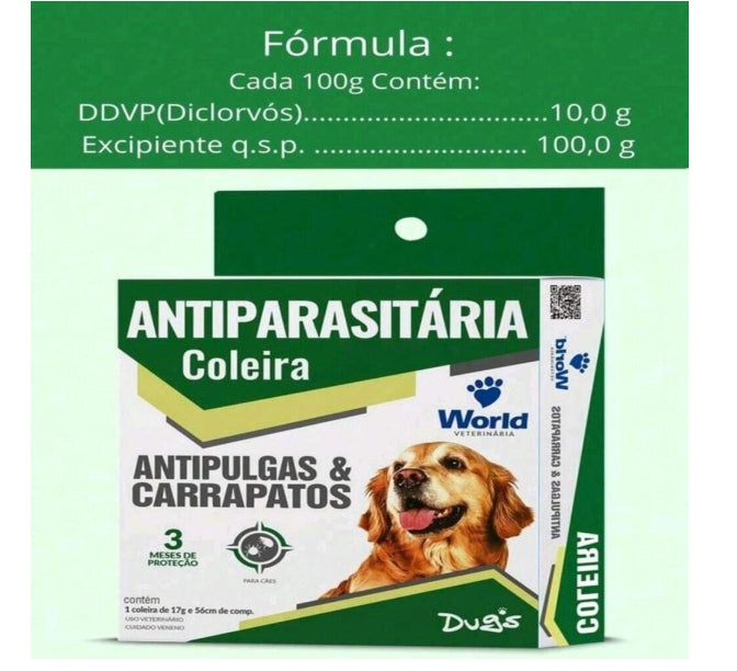 Kit 3 Coleiras Antipulgas e Carrapatos Para Cães Com 56cm - Coleira Cachorro Dugs - World Veterinária