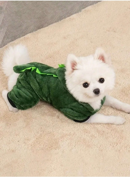 Fantasia de Dinossauro de Flanela para Pets – Tamanho Pequeno, Ideal para Cães e Gatos no Outono/Inverno, Ótimo Presente de Natal.