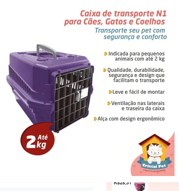 Caixa de Transporte N1 Para Cães, Cachorros e Gatos – Tamanho Pequeno