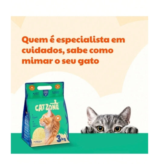 Areia Higiênica Natural CATZONE 3Kg - Grãos Finos