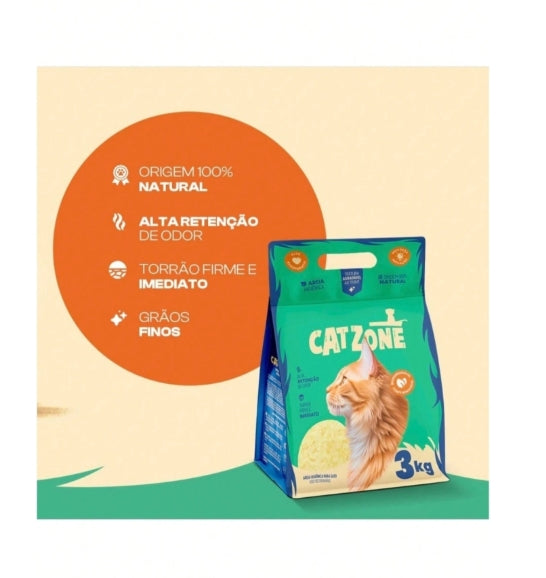 Areia Higiênica Natural CATZONE 3Kg - Grãos Finos