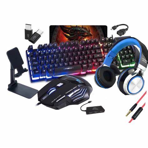 Teclado Led E Mouse Gamer + Kit Cel Mobilador Compreto+ Headset Para Celular