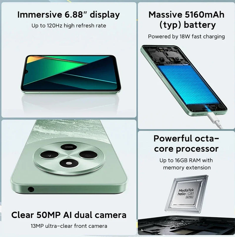 Smartphone POCO C75 4G – Tela 6,88” 120Hz, 128/256GB, 50MP