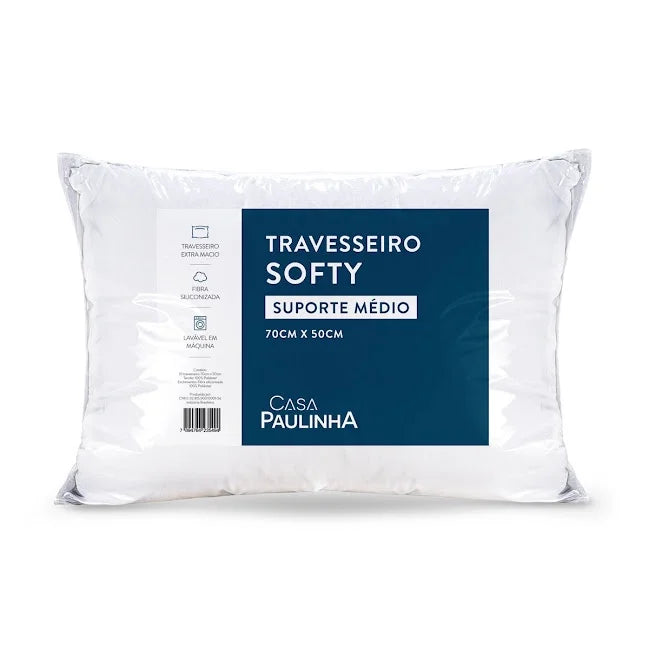 Travesseiro Softy Fibra Siliconizada Suporte Médio 70x50cm Casa Paulinha