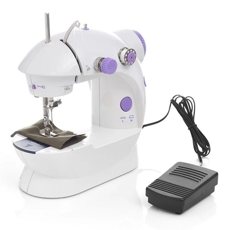 Mini máquina de costura doméstica portátil, luz noturna, pedal, linha reta, kit de dois thread
